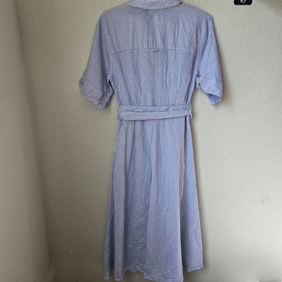 Zara Womens Blue White Striped Sz Small Buttom Collar Belted Shirt Dress - Picture 2 of 16